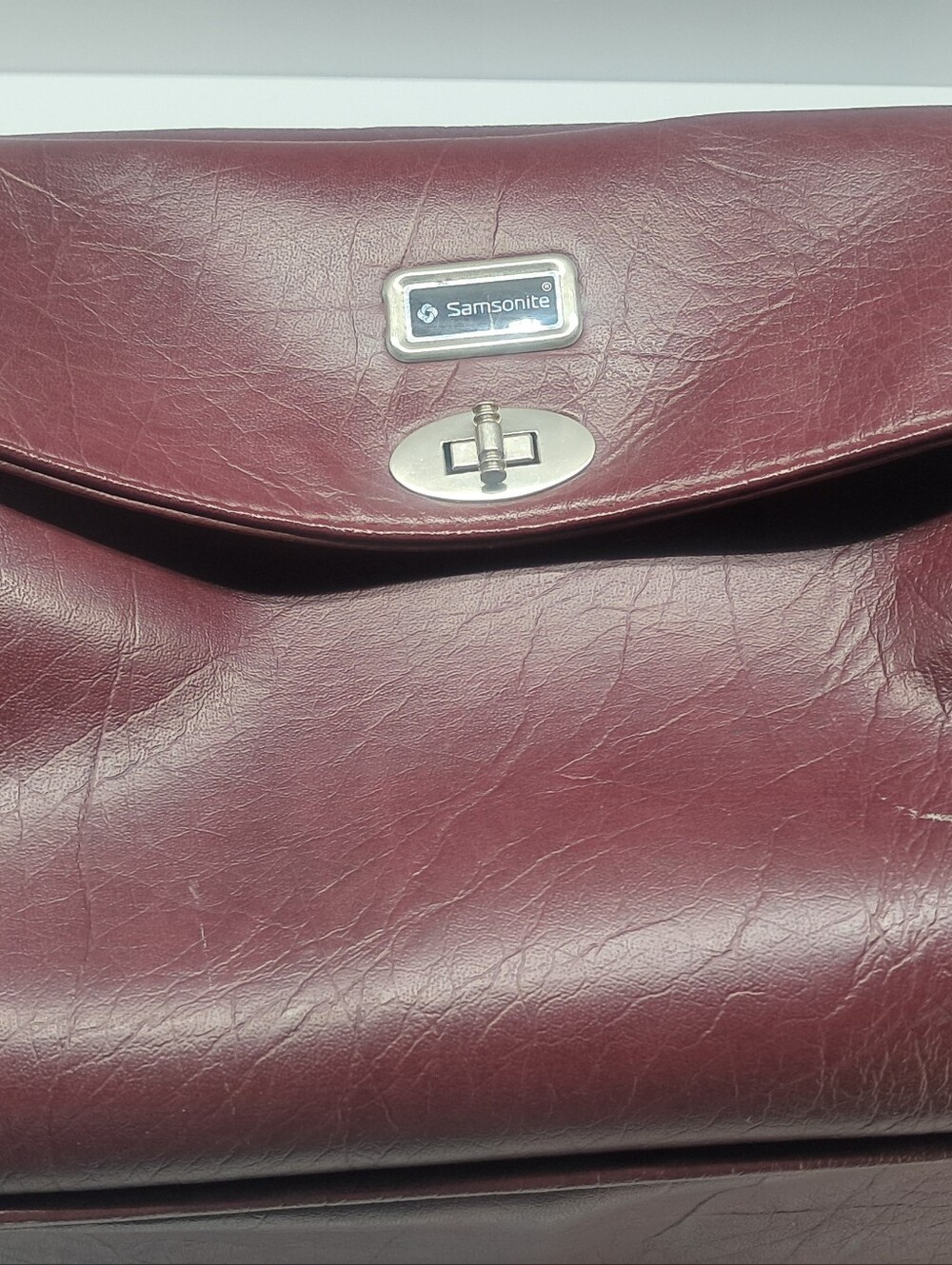 Vintage 1980s Samsonite Burgundy Leather Briefcase Flapover Attache Mexico - Picture 3 of 16
